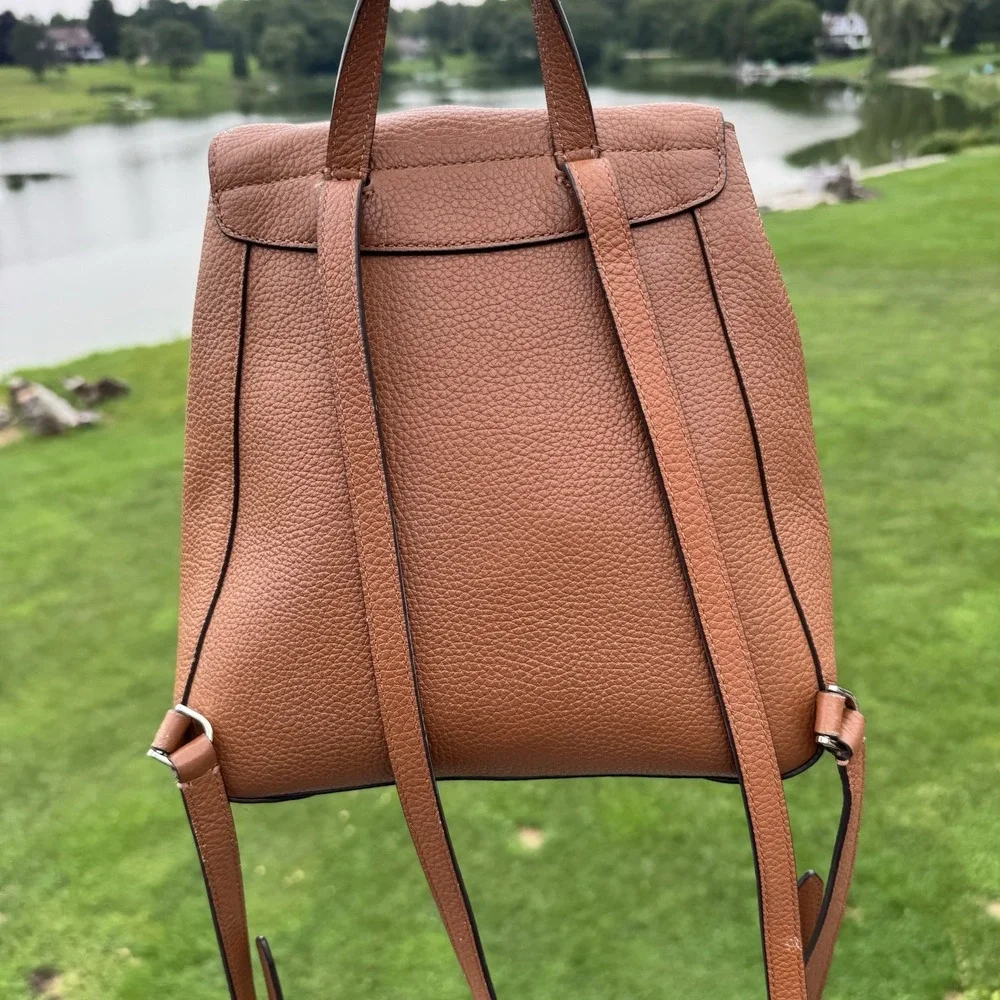 Kate Spade New York Brown Pebbled Drawstring Backpack ~ Pouch Zip Pocket